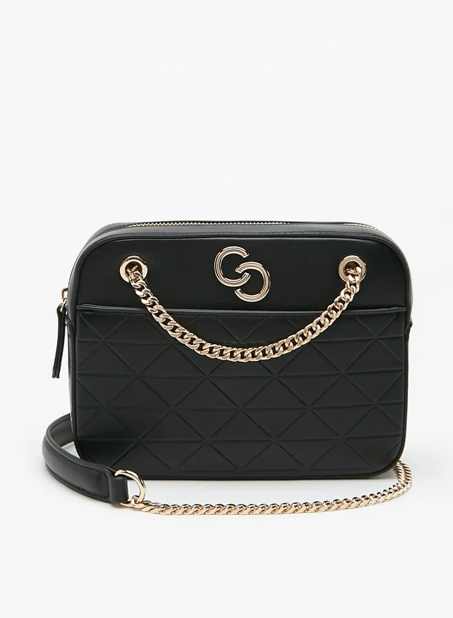 سيليست Women's Embossed Crossbody Bag with Chain Strap and Zip Closure