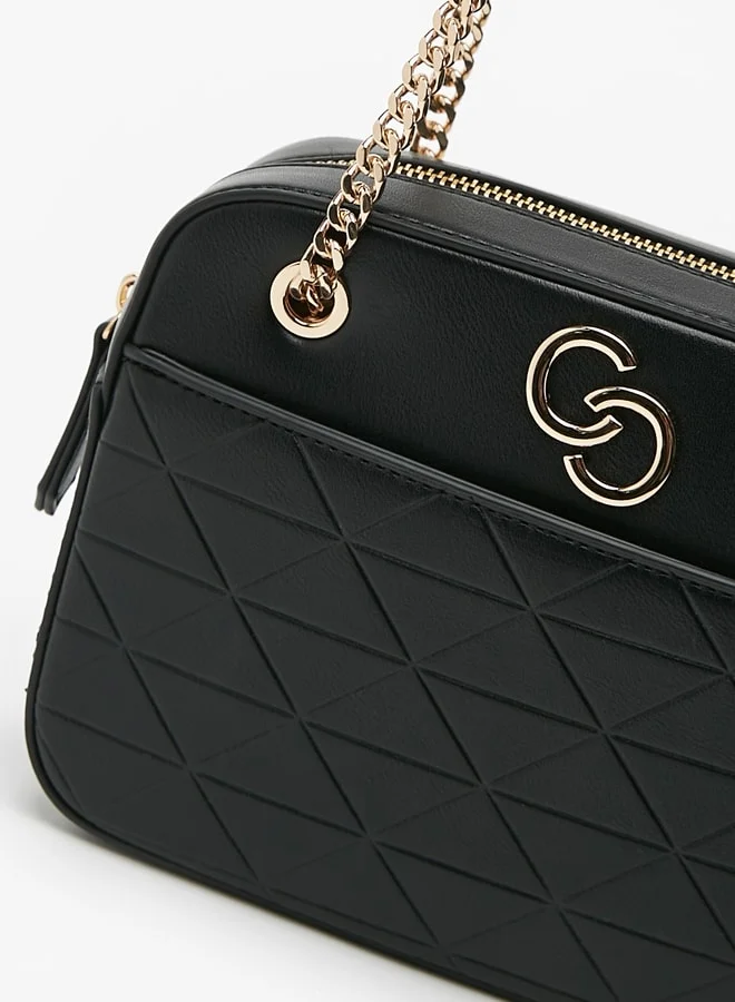سيليست Women's Embossed Crossbody Bag with Chain Strap and Zip Closure