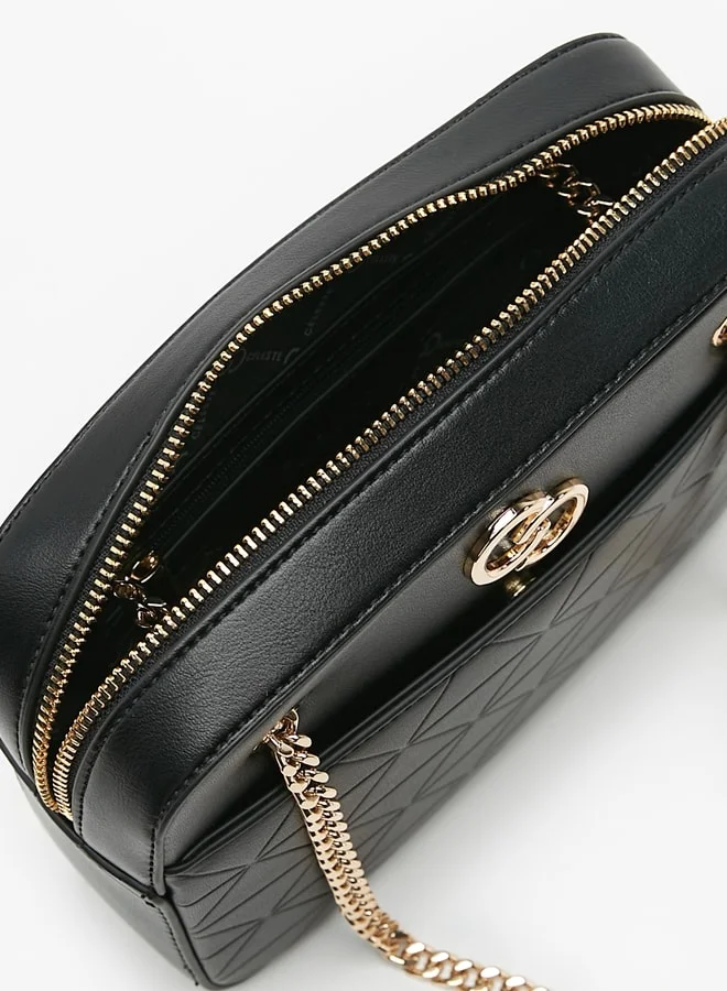 سيليست Women's Embossed Crossbody Bag with Chain Strap and Zip Closure