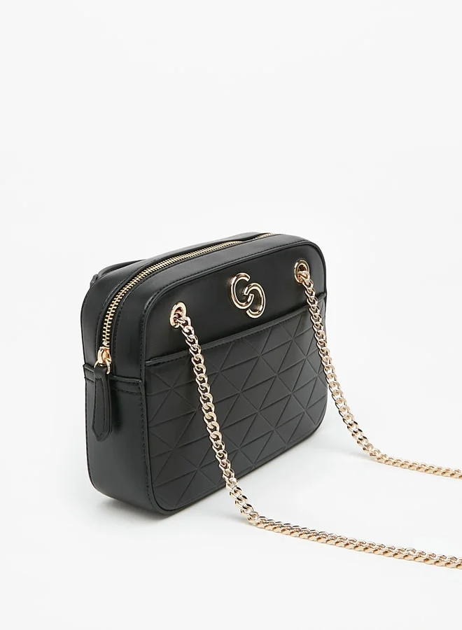 سيليست Women's Embossed Crossbody Bag with Chain Strap and Zip Closure