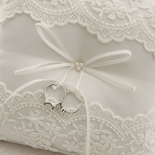 Bodosac Awtlife Lace Pearl Wedding Ring Pillow Cushion Bearer 8.26 Inch for Beach Wedding - Image 4