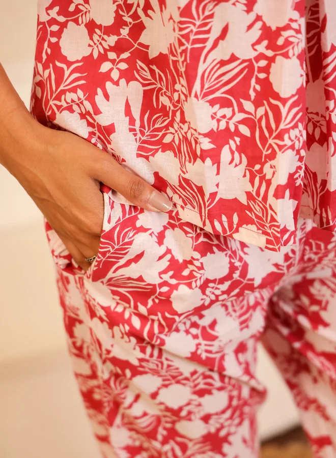 sanskrutihomes Sanskrutihomes Women Pink Floral Print V Neck Top and Pyjama Set