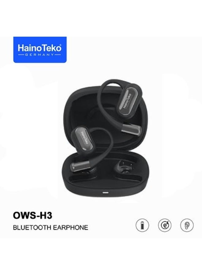 Haino Teko OpenFit Bluetooth Earphones with High-Quality Sound, Super Clear Mic, and Touch Controls – Stylish & Comfortable Black Wireless Earbuds for Music, Calls, and Sports. - Image 1