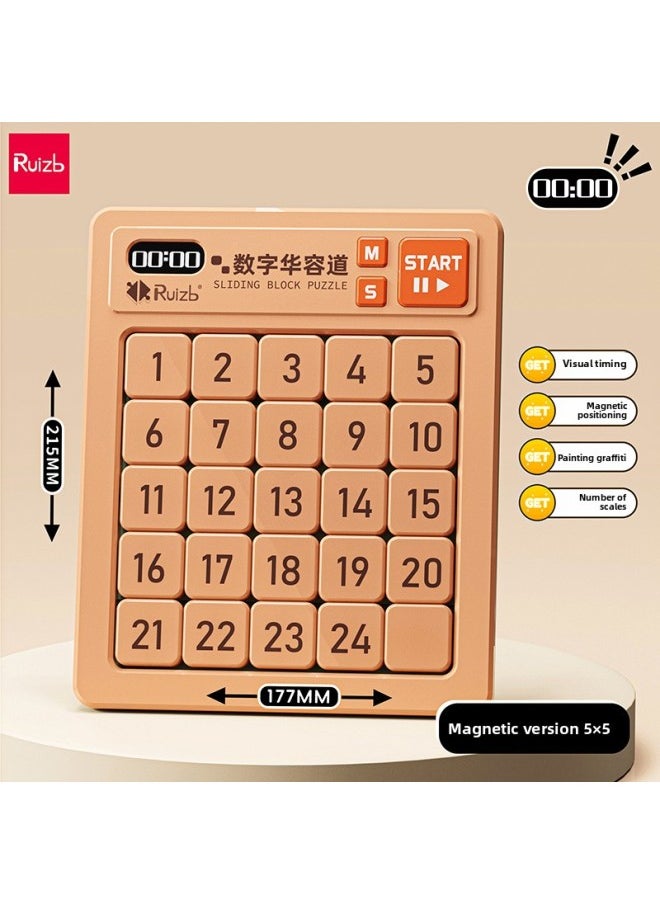 Huarong Road Sliding Puzzle Digital Special Primary School Students Hualong Three Kingdoms Children's Educational Toys Competition Magnetic Number HB-Color:Level 5 [timable] Digital Huarong Road-brown Free Battery  - Image 1