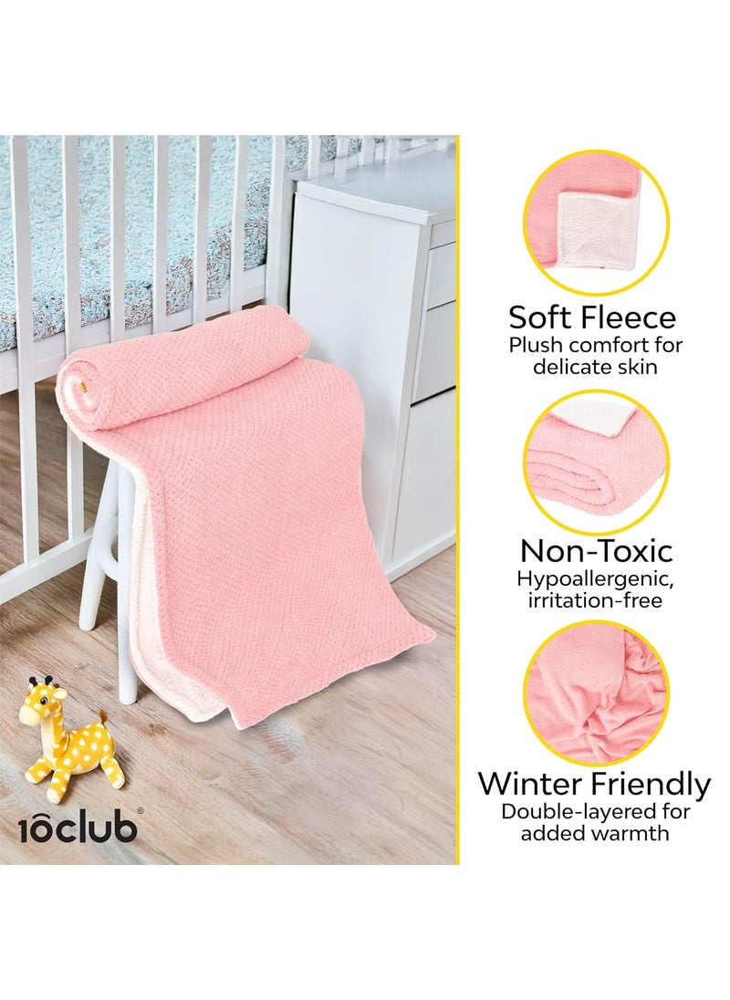 My NewBorn - MyNewborn by 10club Double Layer Diamond Fleece Blanket | for Girls, Boys, Newborn, Toddler | 0-5 Y | All Season, AC Blanket | 101 x152 cm | 410 GSM (Pink) - Image 1