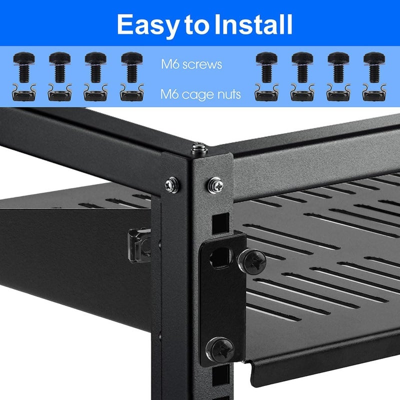 Moocci 19" 1U Server Rack Shelf 2 Pack - Universal Vented Network Rack Mount Shelf for Server Rack & Cabinet - Rackmount Shelf Rack Shelves Cantilever Tray for Small Light Device Equipment - Image 5
