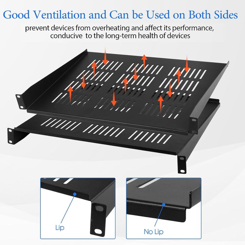 Moocci 19" 1U Server Rack Shelf 2 Pack - Universal Vented Network Rack Mount Shelf for Server Rack & Cabinet - Rackmount Shelf Rack Shelves Cantilever Tray for Small Light Device Equipment - Image 3