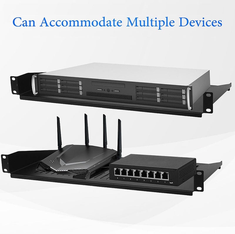 Moocci 19" 1U Server Rack Shelf 2 Pack - Universal Vented Network Rack Mount Shelf for Server Rack & Cabinet - Rackmount Shelf Rack Shelves Cantilever Tray for Small Light Device Equipment - Image 4