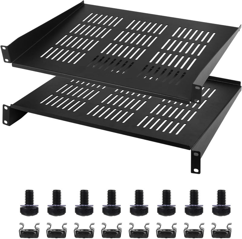 Moocci 19" 1U Server Rack Shelf 2 Pack - Universal Vented Network Rack Mount Shelf for Server Rack & Cabinet - Rackmount Shelf Rack Shelves Cantilever Tray for Small Light Device Equipment - Image 1