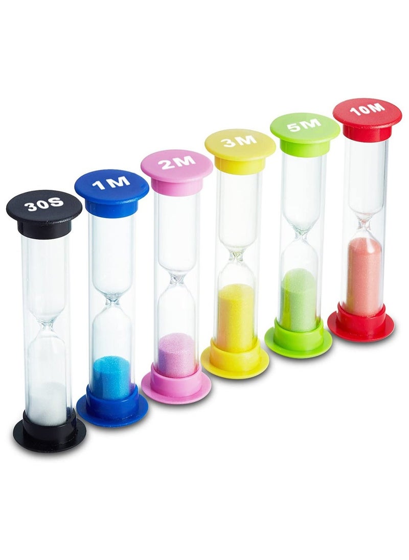 6 Pieces Sand Timer Toy Sandglass Hourglass Timers 30sec 1min 2mins 3mins 5mins 10mins for Children Brushing Teeth School Day Care Office Timed Activities - Image 1