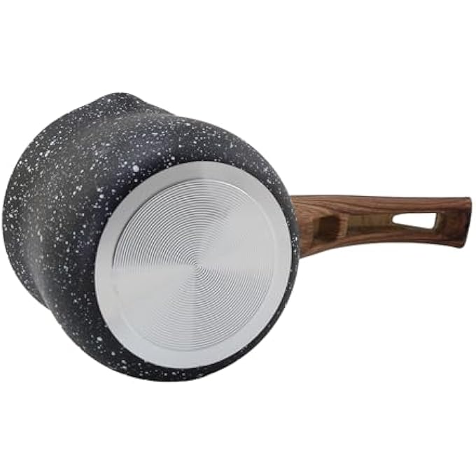 rayihni Coffee Warmer With Wooden Handle  Melting Pot  Turkish Coffee Pot With Granite Coating  For Preparing Turkish Coffee 95Cm Marble Black - Image 3