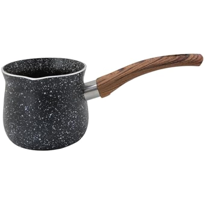 rayihni Coffee Warmer With Wooden Handle  Melting Pot  Turkish Coffee Pot With Granite Coating  For Preparing Turkish Coffee 95Cm Marble Black - Image 1