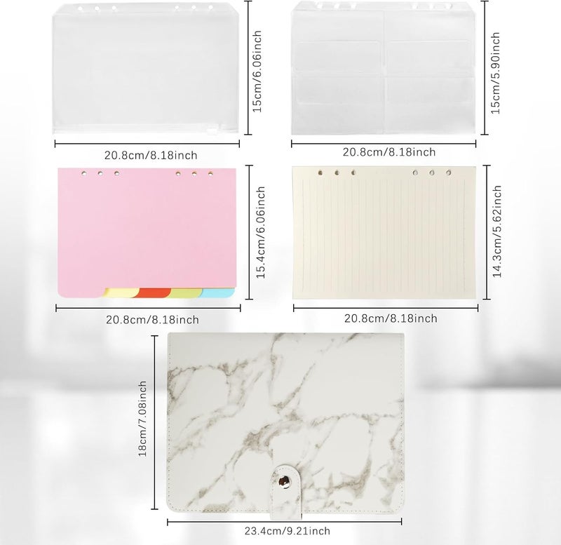 FYY Leather A5 Binder Notebook - Refillable 6 Ring Planner With Pockets, Dividers, Refill Paper - PU Leather Travel Journal Cover White - Image 2