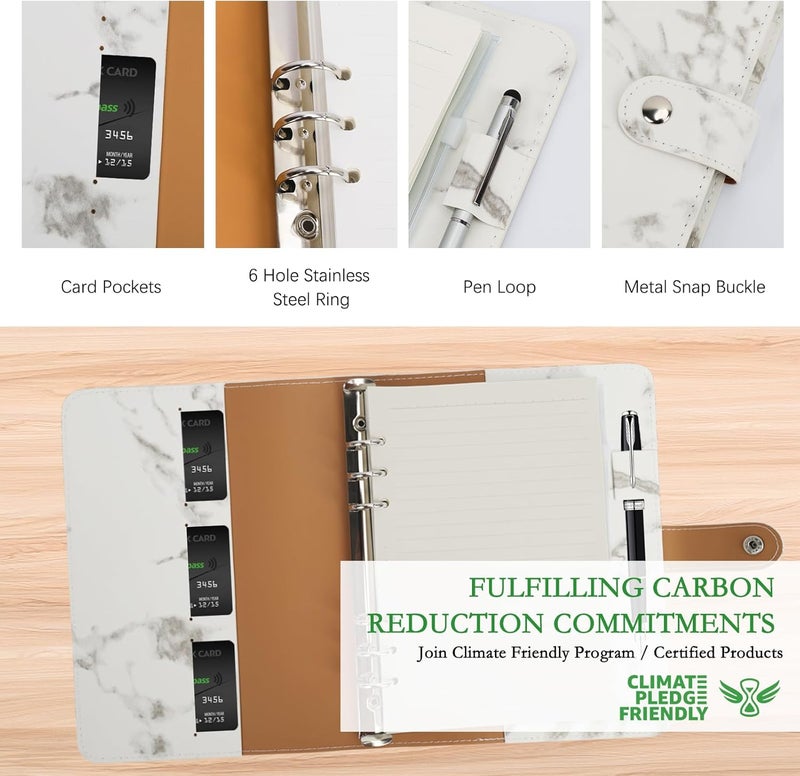 FYY Leather A5 Binder Notebook - Refillable 6 Ring Planner With Pockets, Dividers, Refill Paper - PU Leather Travel Journal Cover White - Image 3
