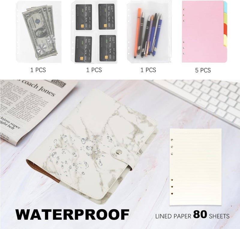 FYY Leather A5 Binder Notebook - Refillable 6 Ring Planner With Pockets, Dividers, Refill Paper - PU Leather Travel Journal Cover White - Image 4
