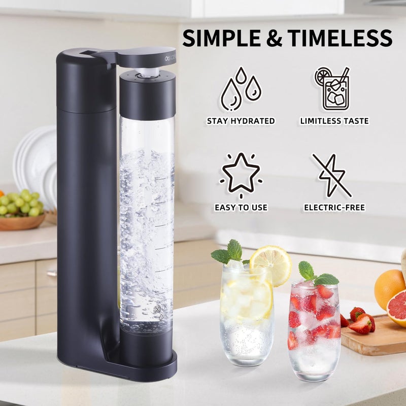 OSCEVIA Sparkling Water Machine Soda Maker Beverage Drink Dispenser for Home, Soda Streaming with 1L BPA Free Bottle, 2 Portable Bottle for travel, Seltzer & Carbonator Srew-in 60L CO2 (NOT Included), Black - Image 5
