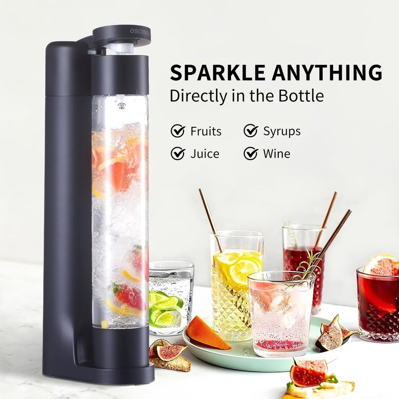 OSCEVIA Sparkling Water Machine Soda Maker Beverage Drink Dispenser for Home, Soda Streaming with 1L BPA Free Bottle, 2 Portable Bottle for travel, Seltzer & Carbonator Srew-in 60L CO2 (NOT Included), Black - Image 2