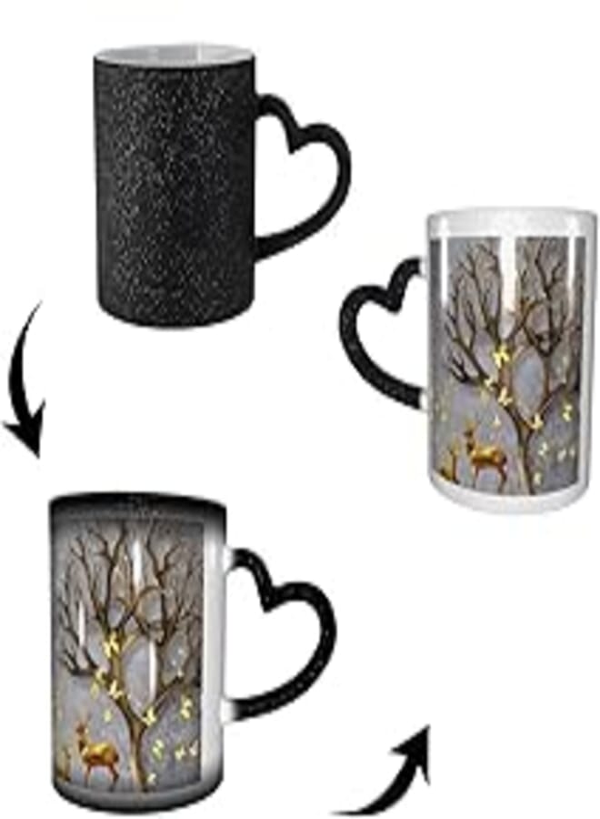 Yaateeh Heat Changing Sensitive Mug, 3D Tree Deer 11 Oz Magic Color Change Coffee Cup Ceramic Drinkware Mug