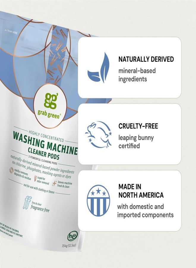 Grab Green Washing Machine Cleaner, 5 Count, Fragrance Free, Mineral Based Removes Deposits and Odors, Naturally Cleans - Image 2