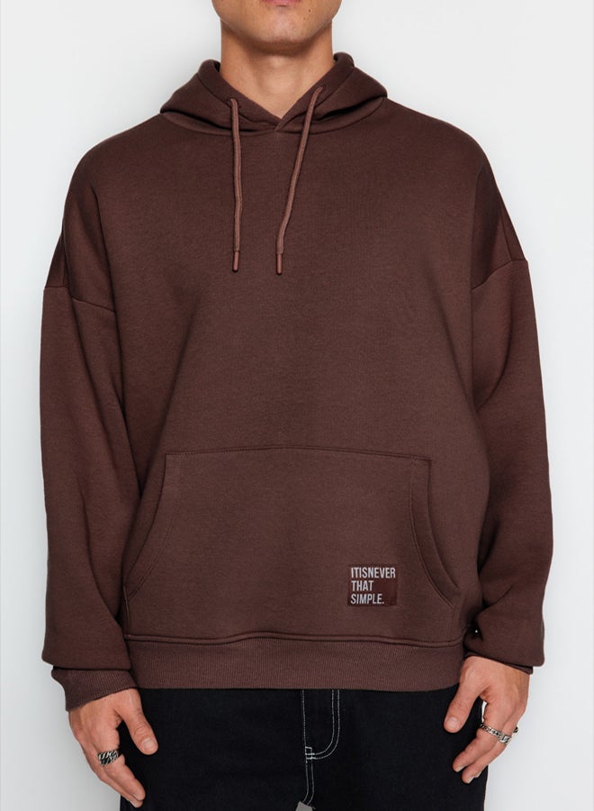 trendyol Dark Brown Oversize/Wide Cut Hooded Fleece Inside/Warm Sweatshirt TMNAW21SW2005 - Image 4