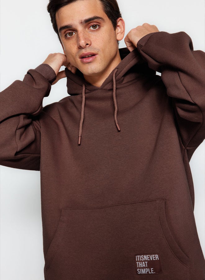 trendyol Dark Brown Oversize/Wide Cut Hooded Fleece Inside/Warm Sweatshirt TMNAW21SW2005 - Image 1
