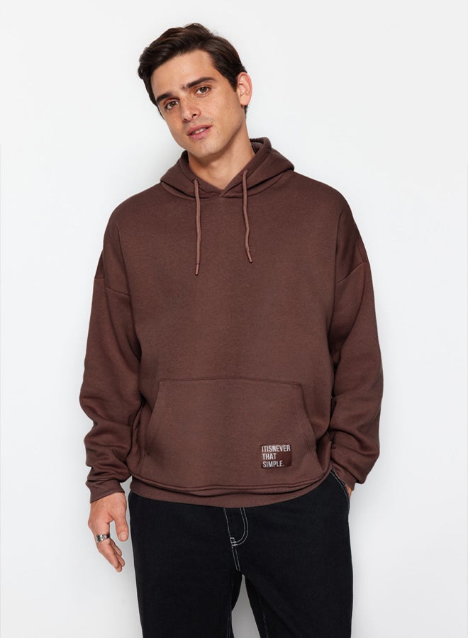 trendyol Dark Brown Oversize/Wide Cut Hooded Fleece Inside/Warm Sweatshirt TMNAW21SW2005 - Image 2