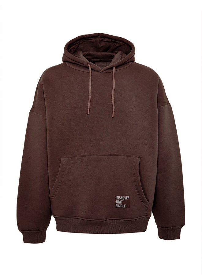 trendyol Dark Brown Oversize/Wide Cut Hooded Fleece Inside/Warm Sweatshirt TMNAW21SW2005 - Image 5