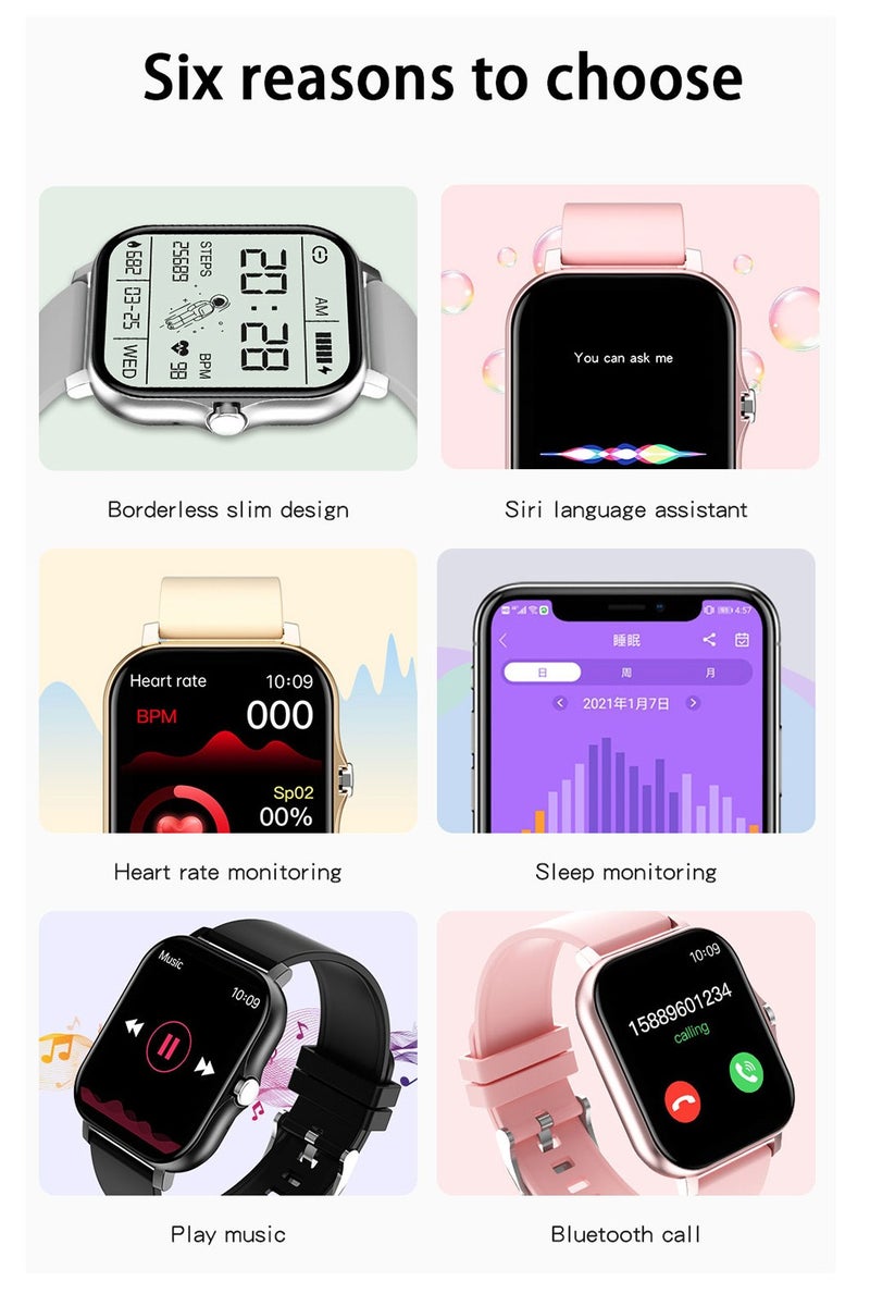 Smart Watch 1.7 Inches HD Full Touch Screen With Waterproof Bluetooth Calling With Heart Rate Monitor Sport Digital Smartwatch For Women Men Fitness Tracker Sleep Monitor Pedometer - Image 3