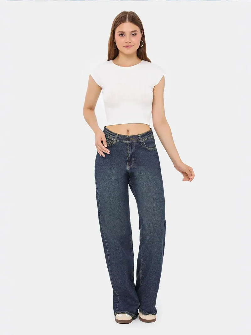 HICCUP Basic Round Neck Short Sleeve Cropped Top