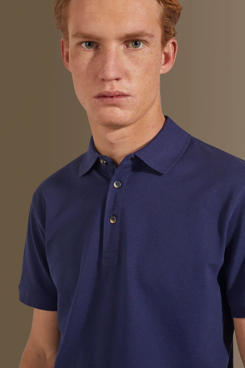 Doppelganger Blue Short sleeves polo 100% cotton piquet solid colour - Royal for Men | Best Price UAE