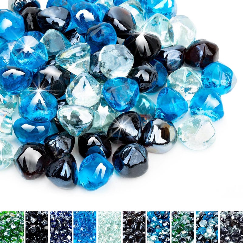 Skyflame Skyflame 10Pound Blended Fire Glass Diamonds for Fire Pit Fireplace Landscaping 12 Inch Caribbean Blue Crystal Ice Amber Luster 