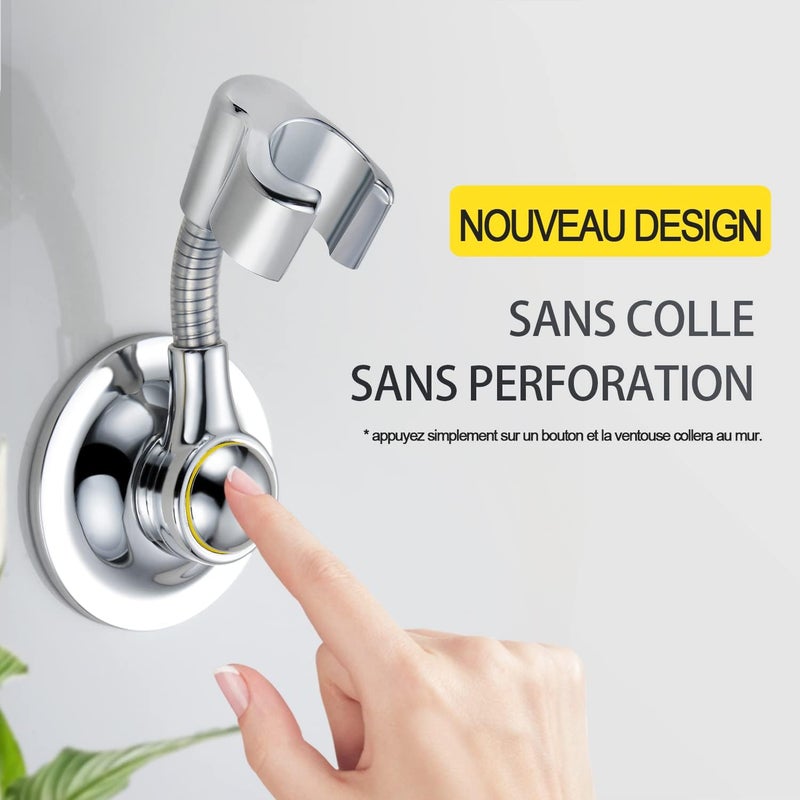 Shower Head Holder: Silver ABS 360-Degree Adjustable - Quick Tool-Free Suction Cup Installation Removable Shower Holder for Renters Compact Bathroom Organization - Image 2