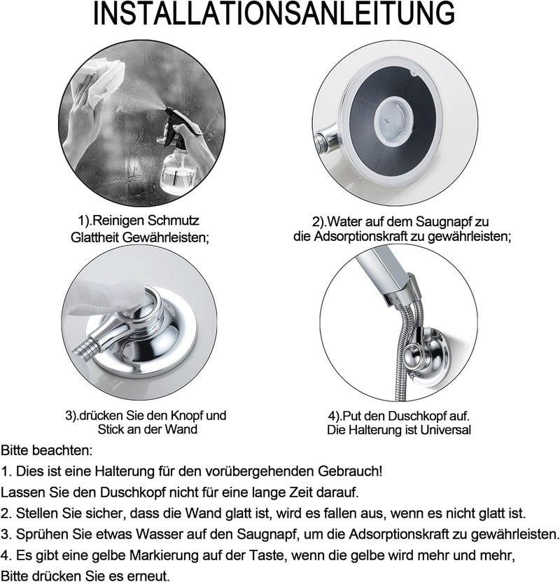 Shower Head Holder: Silver ABS 360-Degree Adjustable - Quick Tool-Free Suction Cup Installation Removable Shower Holder for Renters Compact Bathroom Organization - Image 5