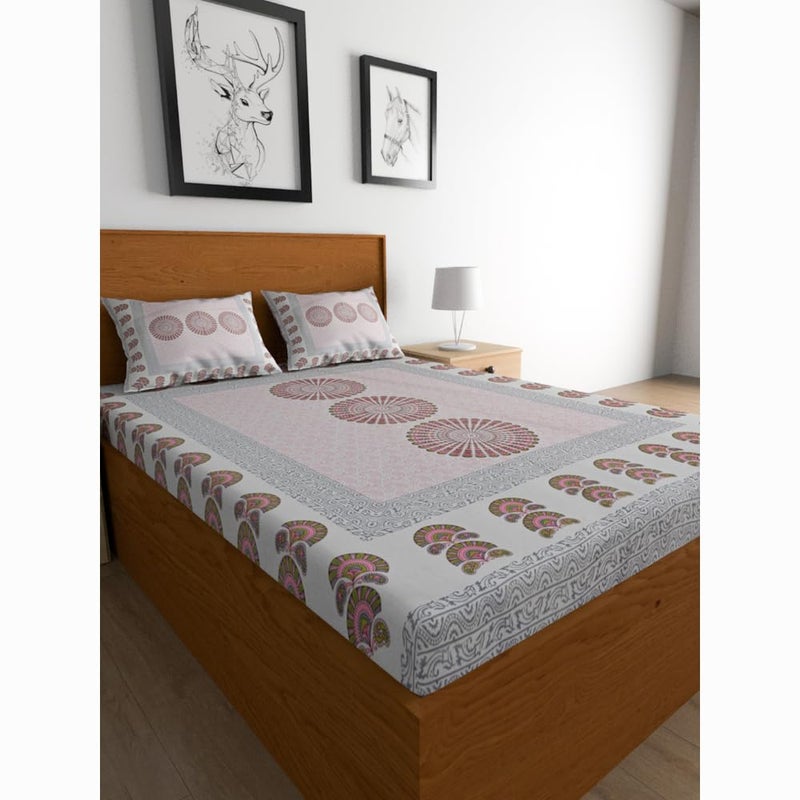 Urban Magic 104TC Cotton Pink Printed Queen Double Bedsheet (1 Bedsheet, 2 Pillow Covers) - Image 1