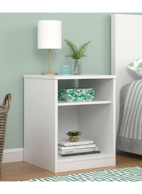 Modern White Side & Night Table with Shelves - Sleek and Functional Storage Solution