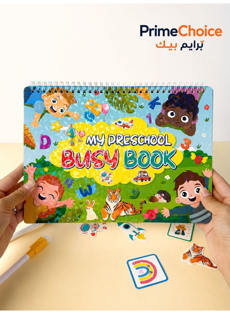 Prime Choice Kids Busy Book Montessori Preschool Learning Activity Book with Reusable Stickers, 16 Educational Themes, 8 Color Markers, DIY Early Learning Quiet Book for Toddlers Ages 3-6 - Image 1