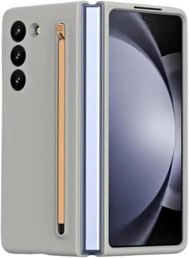 Next Next Store Luxury Business Phone Case Compatible with Samsung Galaxy Z Fold 5 Case Soft Touch Flexible with Pop Up Compact Pen No Glass Film Flip Phone Case (Grey)