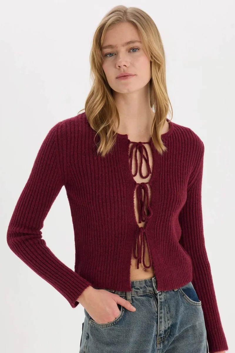 Defacto Regular Fit Crew Neck Knitwear Cardigan