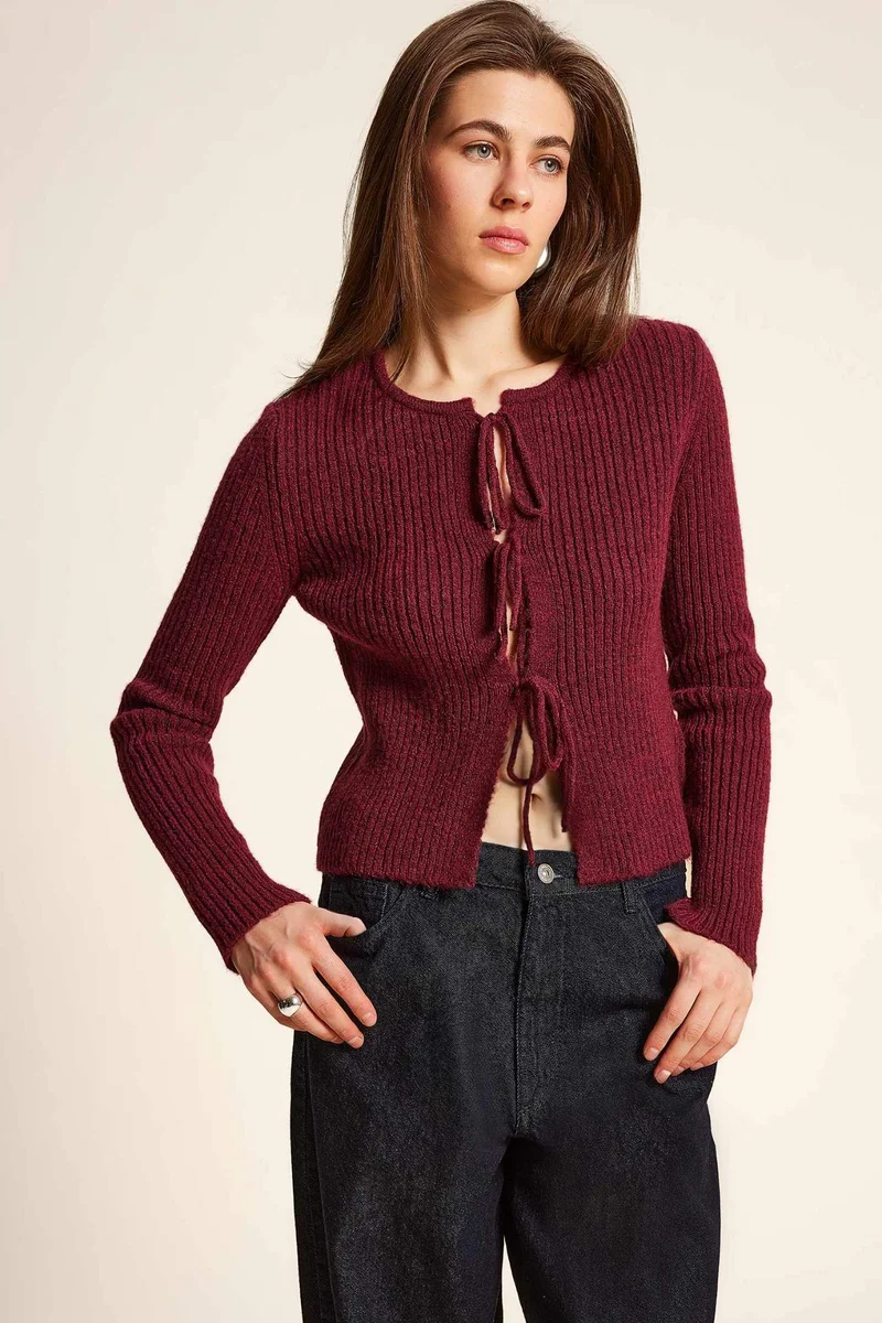 Defacto Regular Fit Crew Neck Knitwear Cardigan