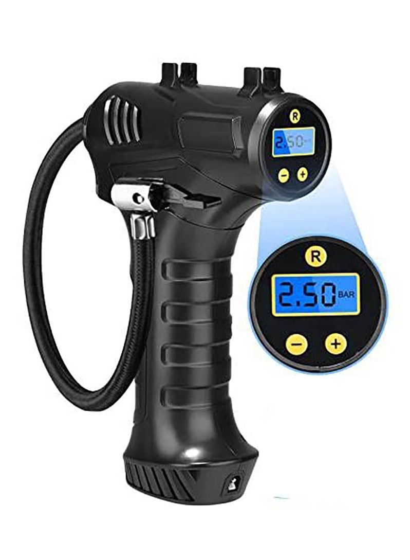 SYOSI Tyre Inflator Air Compressor, Rechargeable Handheld Electric Digital Tire Pump with LED Light and 4000mAh Battery, 12V 120W Cordless Air Compressor with Three Pneumatic Mouth for Motorcycle Bicycle - Image 1