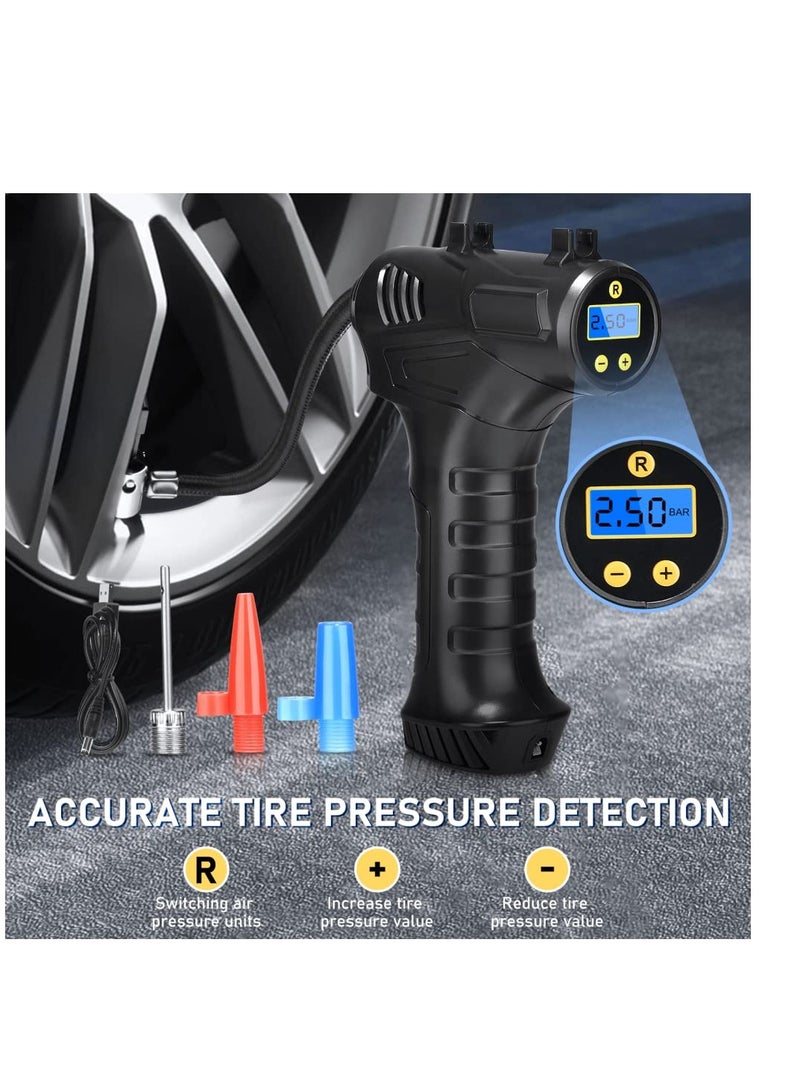 SYOSI Tyre Inflator Air Compressor, Rechargeable Handheld Electric Digital Tire Pump with LED Light and 4000mAh Battery, 12V 120W Cordless Air Compressor with Three Pneumatic Mouth for Motorcycle Bicycle - Image 4