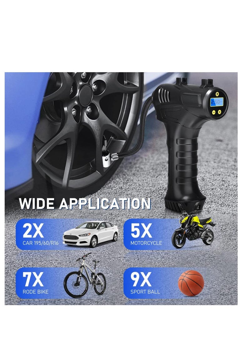SYOSI Tyre Inflator Air Compressor, Rechargeable Handheld Electric Digital Tire Pump with LED Light and 4000mAh Battery, 12V 120W Cordless Air Compressor with Three Pneumatic Mouth for Motorcycle Bicycle - Image 5