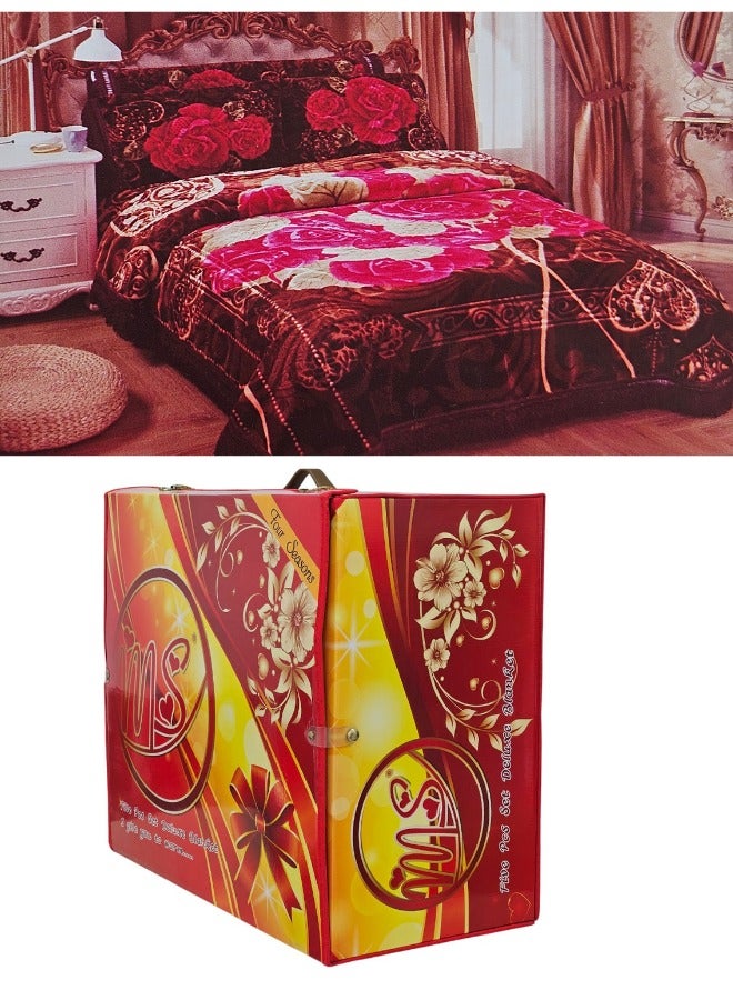 ام اس طقم بطانية شتوية ثقيلة مكون من 5 قطع 220×240 مع غطاء مرتبة 260×230 سم، و2 كيس وسادة 55×75 سم وغطاء كامل للمجموعة 43×140 سم، بطانية فائقة النعومة مزدوجة الطبقات مصنوعة من مواد عالية الجودة وصناعة كورية ممتازة (وزن المجموعة الكاملة 11.5 كجم) - Image 2