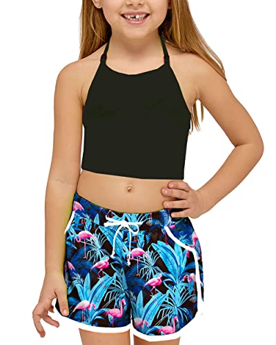 Deerose Flamingo Tropical Shorts for Girls Surfing Beach Shorts Hawaiian Palm Trees Boardshorts 7-8 Years - Image 2