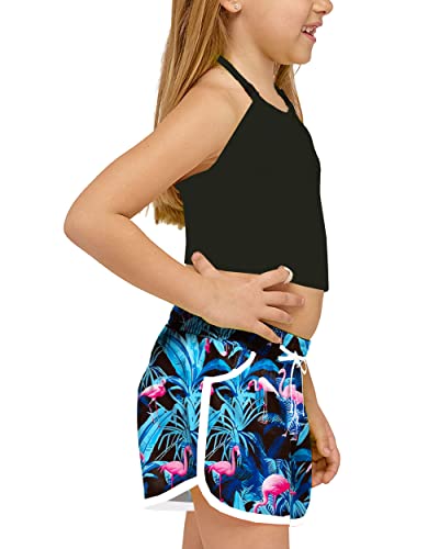 Deerose Flamingo Tropical Shorts for Girls Surfing Beach Shorts Hawaiian Palm Trees Boardshorts 7-8 Years - Image 3