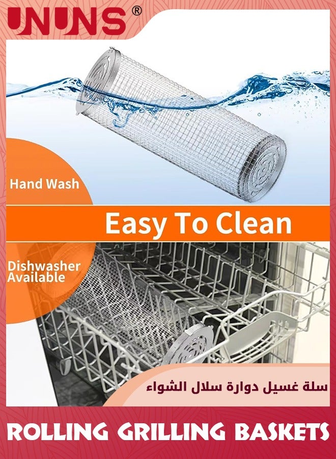 UNUNS 8 Pack Rolling Grilling Baskets,Rolling Grilling Baskets For Outdoor,Net Tube Stainless Steel Large Round Mesh Barbecue Cylinder Cage Cooking Accessories for Veggies Vegetable Fish Camping - Image 5