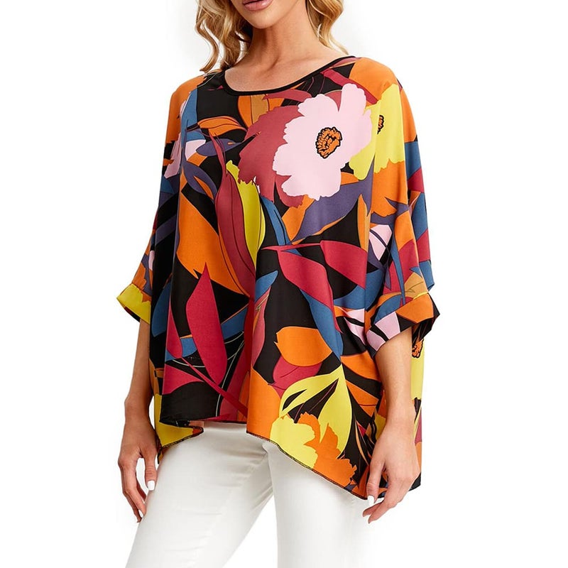Ckikiou Womens Batwing Loose Chiffon Summer Blouse Tunic Floral Printed Boho Beach Cover ups - Image 4