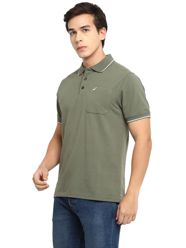 AMERICAN CREW Men Cotton Regular Fit Polo Collar T-Shirt with Pocket (AC392-3XL_Light Olive) - Image 4