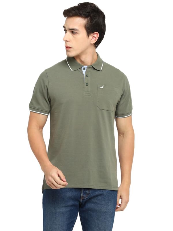 AMERICAN CREW Men Cotton Regular Fit Polo Collar T-Shirt with Pocket (AC392-3XL_Light Olive) - Image 1