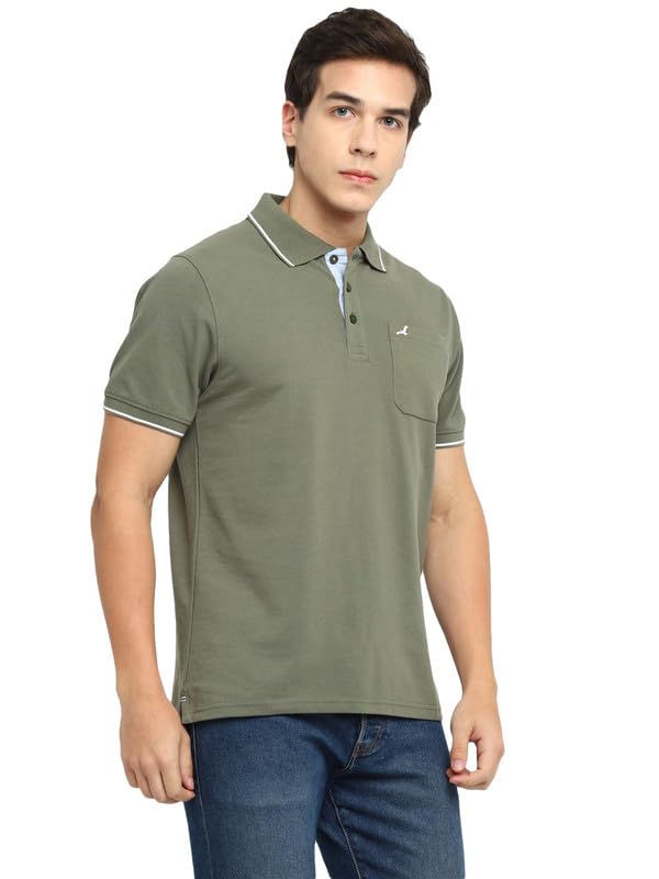 AMERICAN CREW Men Cotton Regular Fit Polo Collar T-Shirt with Pocket (AC392-3XL_Light Olive) - Image 5